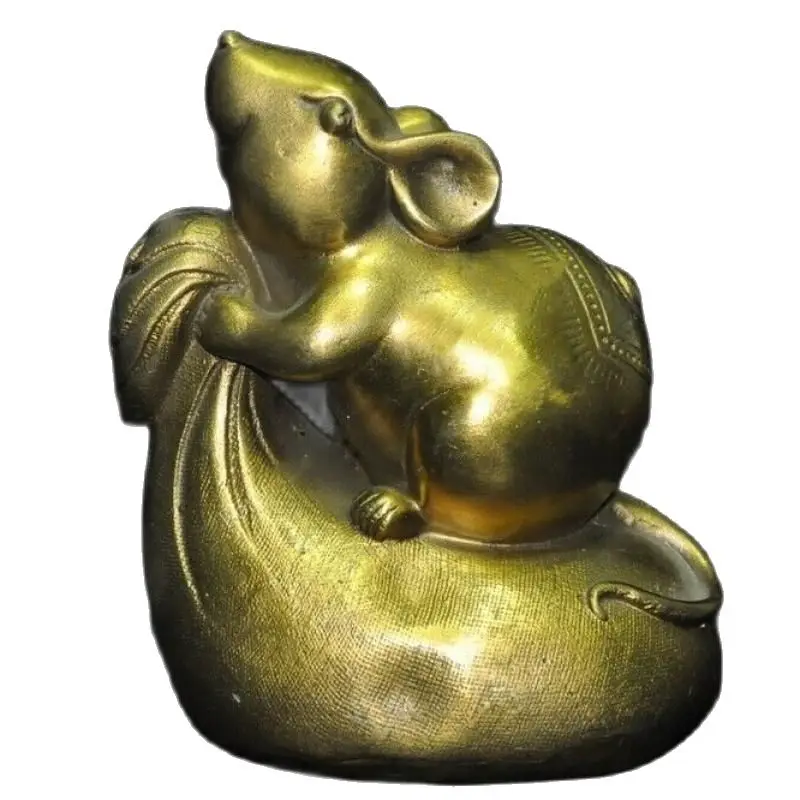 

5"china Chinese Brass Bronze Wealth Bag Lucky Zodiac Animal Mouse Rat Statue Statues for Decoration Collection Ornaments Mascot