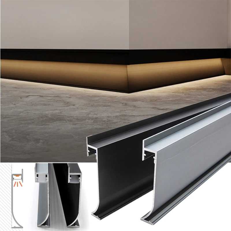 10m Embedded Skirting Line Aluminum Profiles Black Silver Gray Wall Mount Corner for LED Bar Lamp Floor Home Decor Strip Light