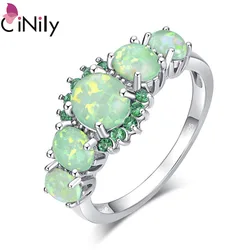 CiNily Lavish Big Green Fire Opal Stone Filled Rings Silver Plated CZ Zirconia Crystal Bohemia Boho Jewelry Woman Size 11 12