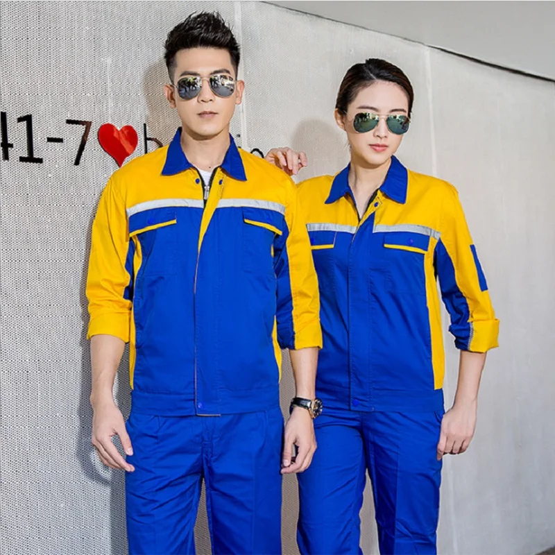 Ropa de trabajo de alta visibilidad para primavera, chaqueta de trabajo para hombres y mujeres, monos de trabajo para taller, uniformes, tira reflectante de seguridad, mecánica de reparación de automóviles