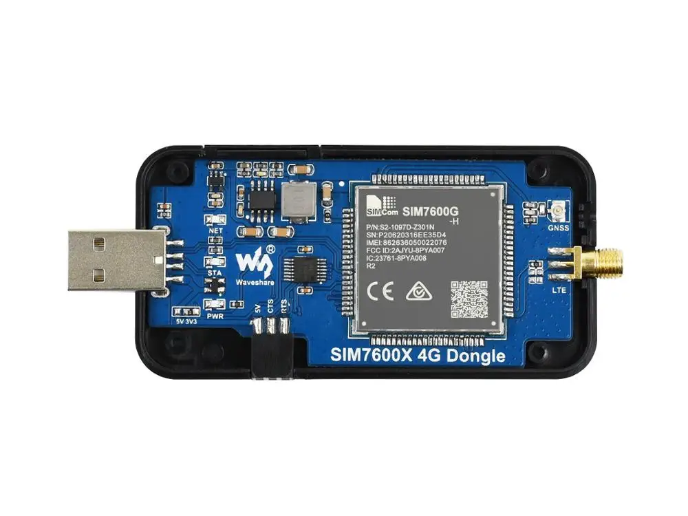 Waveshare SIM7600G-H 4G DONGLE, GNSS Positioning, Global Band Support