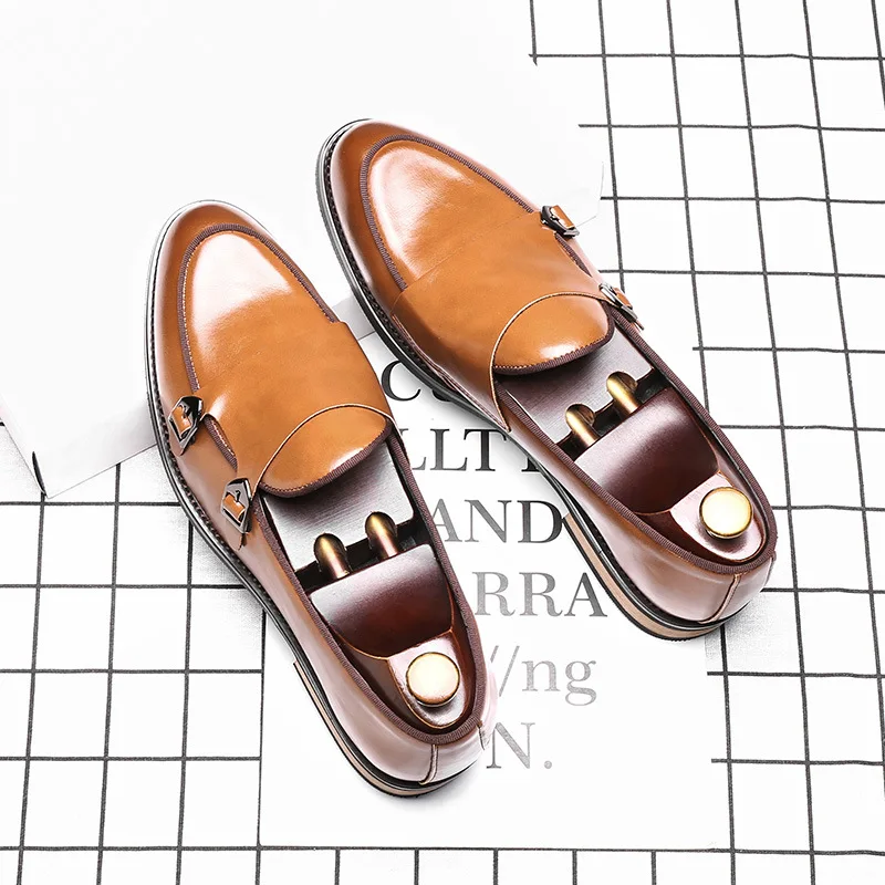 Zero more Fashion Men Loafer New Handmade Retro Double Monk Buckle Straps Casual Shoes Men Moccasins For Men Leather Flat Shoes