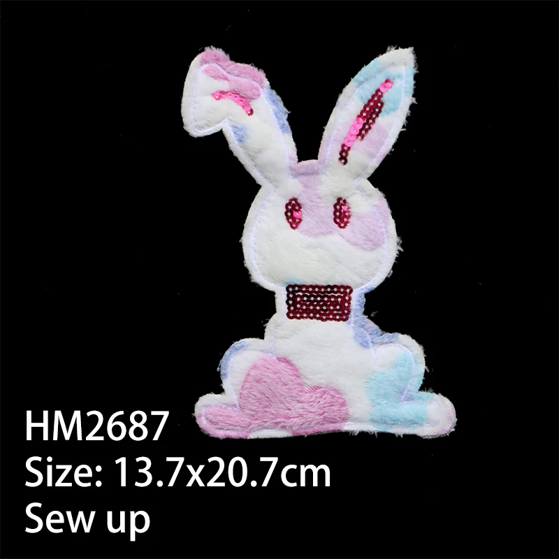 Cartoon Color Flannel Patch Rabbit Sequins Icon Embroidered Applique Patches For Kawaii Clothes DIY Iron on Badges on a Backpack