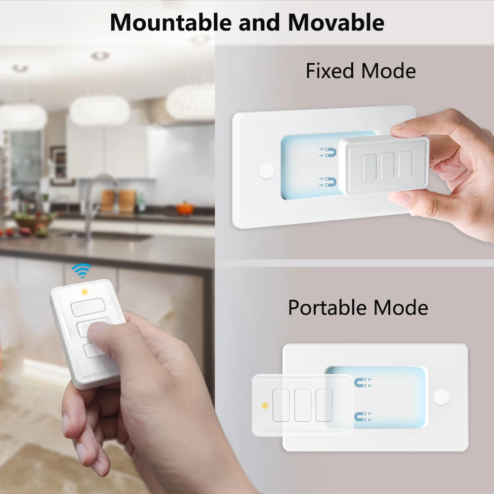 LoraTap Wireless Relay Module with US Standard 1 2 3 Gang Mountable and Portable Remote Control 200m Range Easy to Install