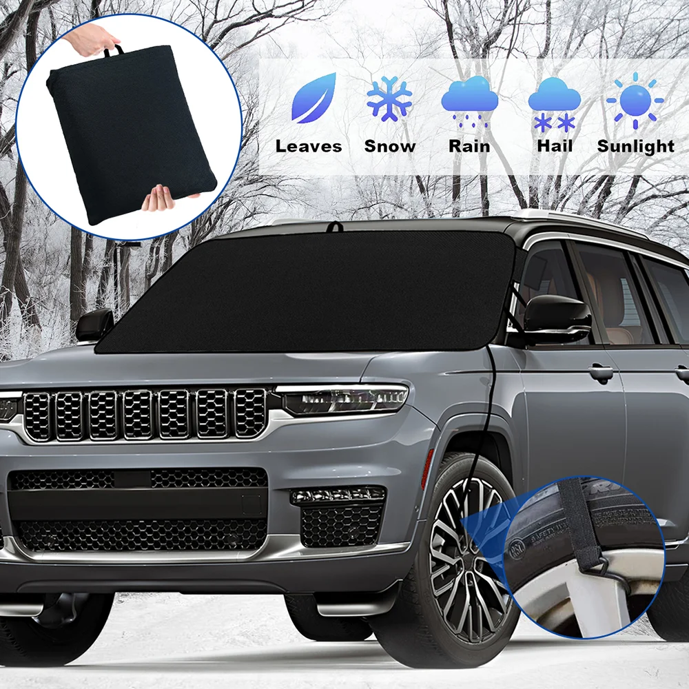 

Car Block Snow Cover Sunshade Windshield Sun Shade Waterproof Hail Protection Protector Cover Auto Front Windscreen Cover Black