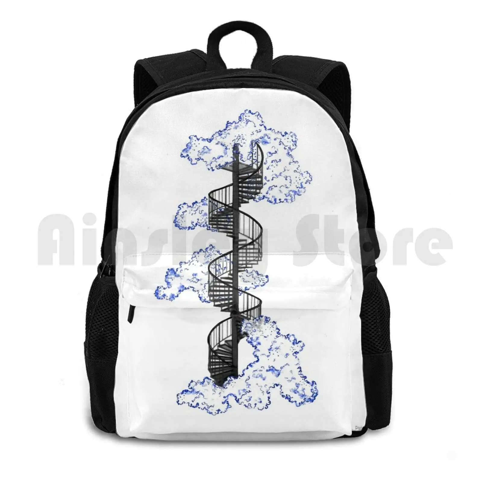 Tiny Stairway To Heaven Outdoor Hiking Backpack Waterproof Camping Travel Stairway To Heaven Stairway Clouds Sky Pretty Blue