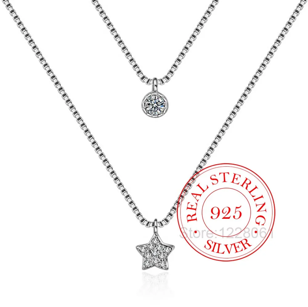 New Arrival 925 Sterling Silver Double Layers Necklace With Star Pendent Collarbone Necklace Chain For Women & Girl Jewelry