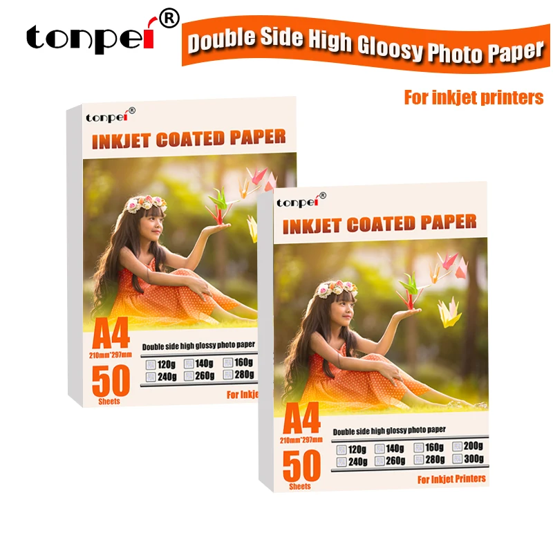 Papel fotográfico A4 de doble cara, Brillo alto para impresora de inyección de tinta, 120g, 140g, 160g, 200g, 240g, 260g, 280g, 300g, revestimiento