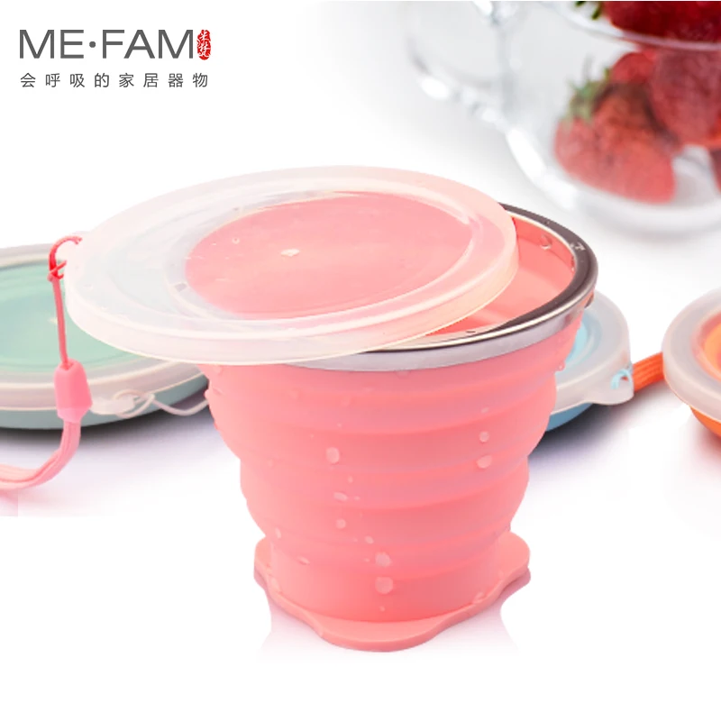 ME.FAM New Mini 150ml Silicone Folding Cup Stainless Steel Mouth With Dustproof Cover Outdoor Collapsible Travel Child Water Cup