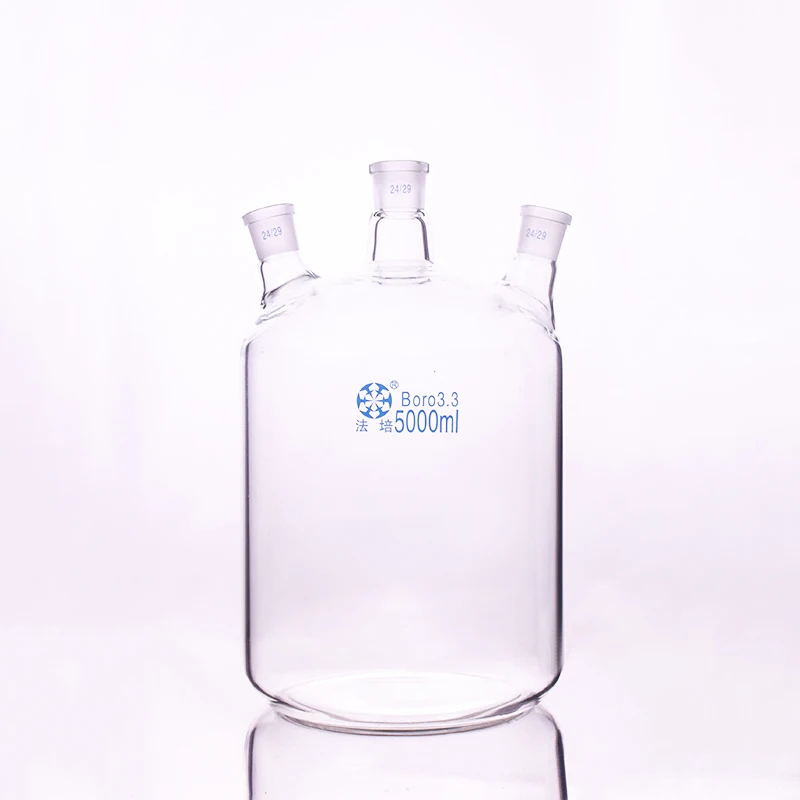 

Single-deck cylindrical three-necked flat-bottom flask 5000ml,Main 24/29,Side 24/29,Single-deck cylindrical reactor bottle