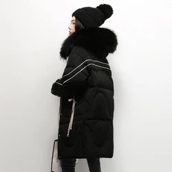 Long Winter Down Coats Women Korean Casual Parka Jacket Womens Raccoon Fur Collar Down Jacket Coats Female Oversize Down Outwear