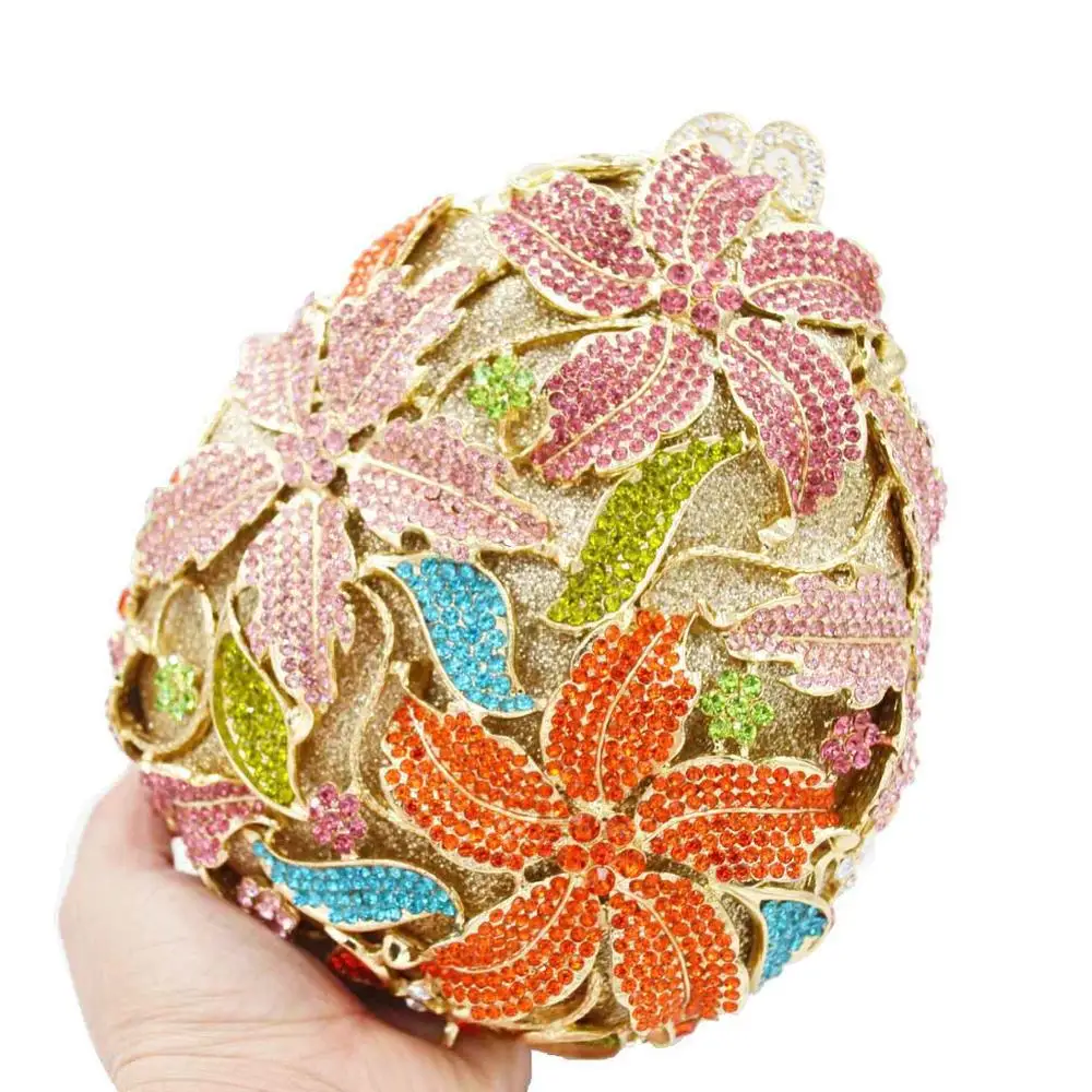 

KHNMEET Luxury Egg Shape Gold Evening Bags Flower Party Purse Wedding Prom Clutch Bags SC905