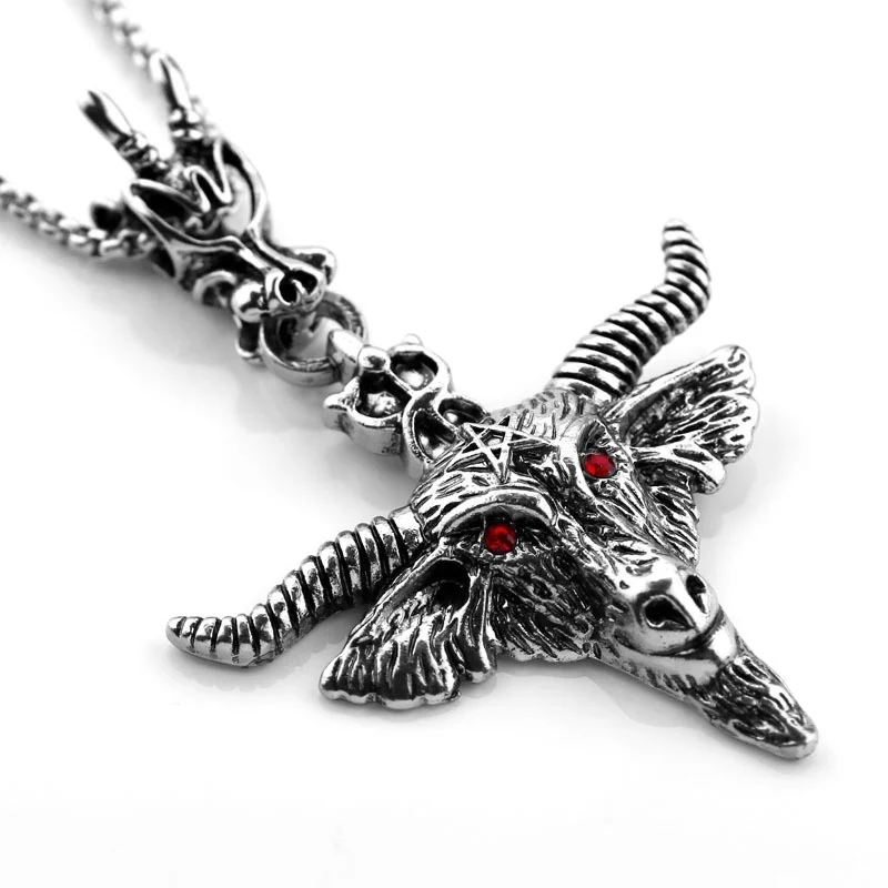 New Retro Billy Goat Head Pendant Necklace Men's Necklace Bohemian Red Crystal Inlaid Pendant Accessories Party Jewelry