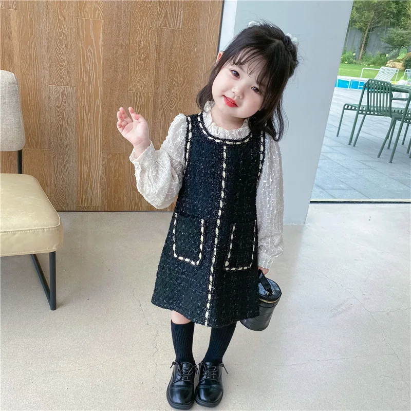 

DFXD Children Clothing Girls Autumn Long Sleeve Dress Princess Costume Lace Collar Elegant Party Dress Kids Vestidos For 1-7Yrs