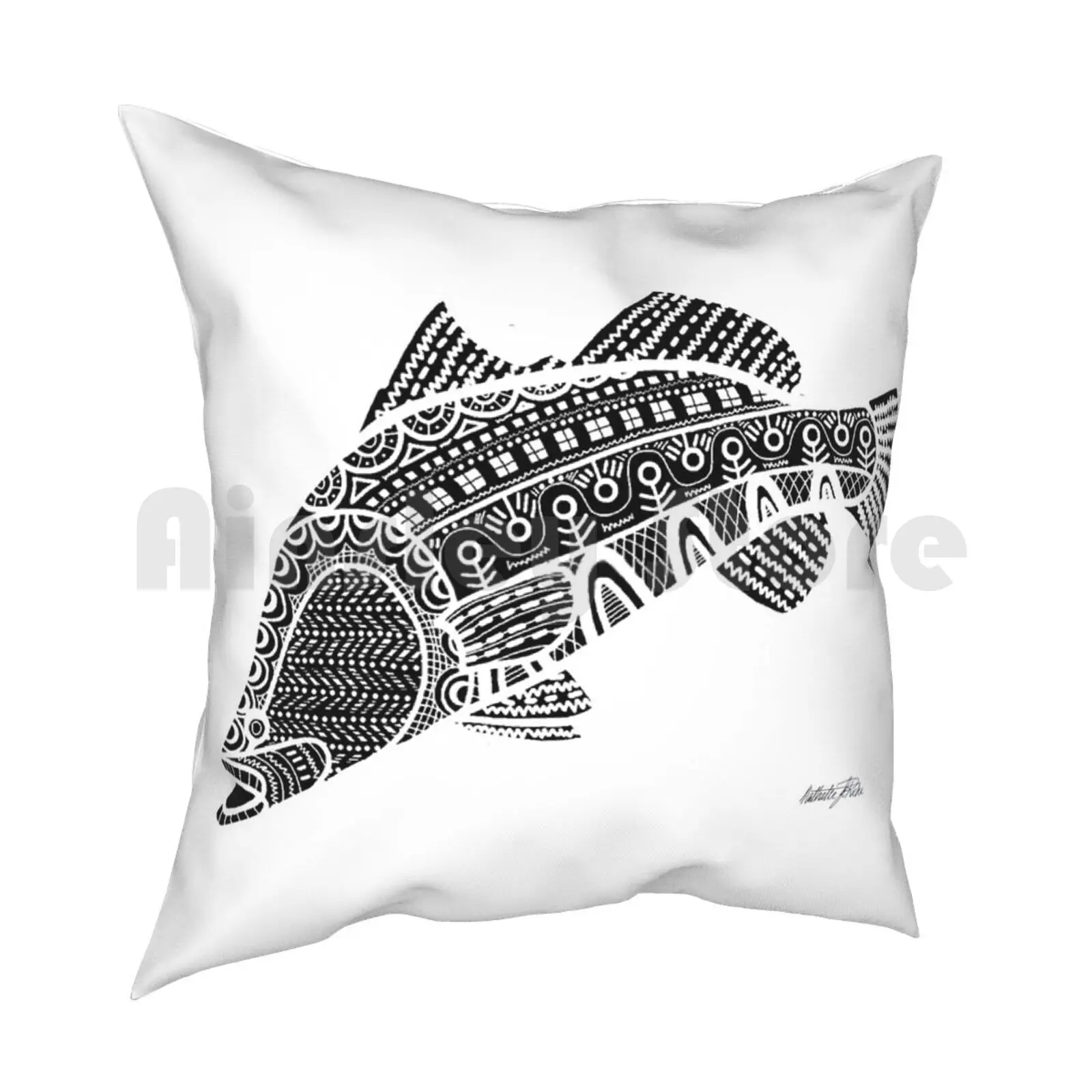 #517-Wise Words-Artist Nathalie Le Riche Pillow Case Printed Home Soft DIY Pillow cover Barra Barramundi Barramundi Fish