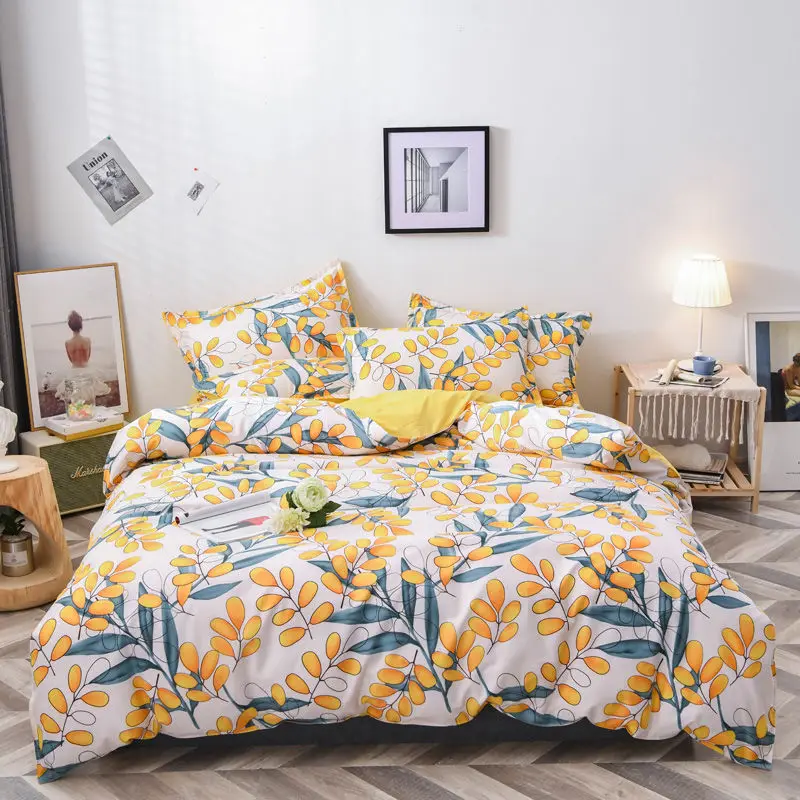 Flower and eiderdown Quilt Cover Bedding Kit, Couple Bedspread, Single Sheet, Double Bed, KK-Size, 4Pcs