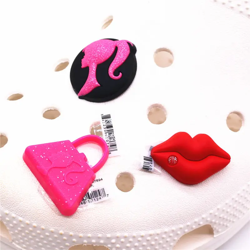 1 Pcs Original Red Lips Shoe Charms Accessories Cute Pink Girl Handbag Slippers Buckle Decorations Fit Wristband Party Kids Gift