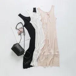 Birdsky, 1PC Women mulberry silk camisole nightdress nightgown petticoat lace full slips under dress, round neck, summer. OR-65