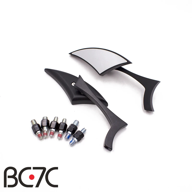 BC7C Motorcycle Rear View Mirrors Blade Knife shaped Black Metal Side Mirror For Honda Yamaha Kawasaki Street Sports Bike