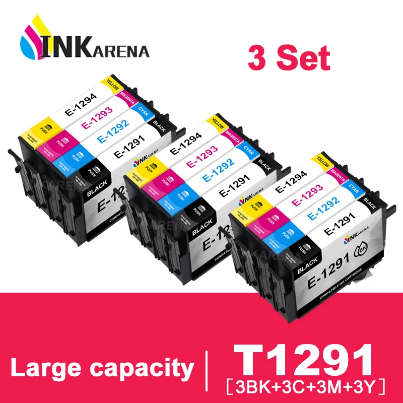 INKARENA 3set T1291-T1294 4 Color Ink Cartridges Compatible for Epson SX445W SX525WD SX535WD SX620FW BX925FW Office B42WD BX305F