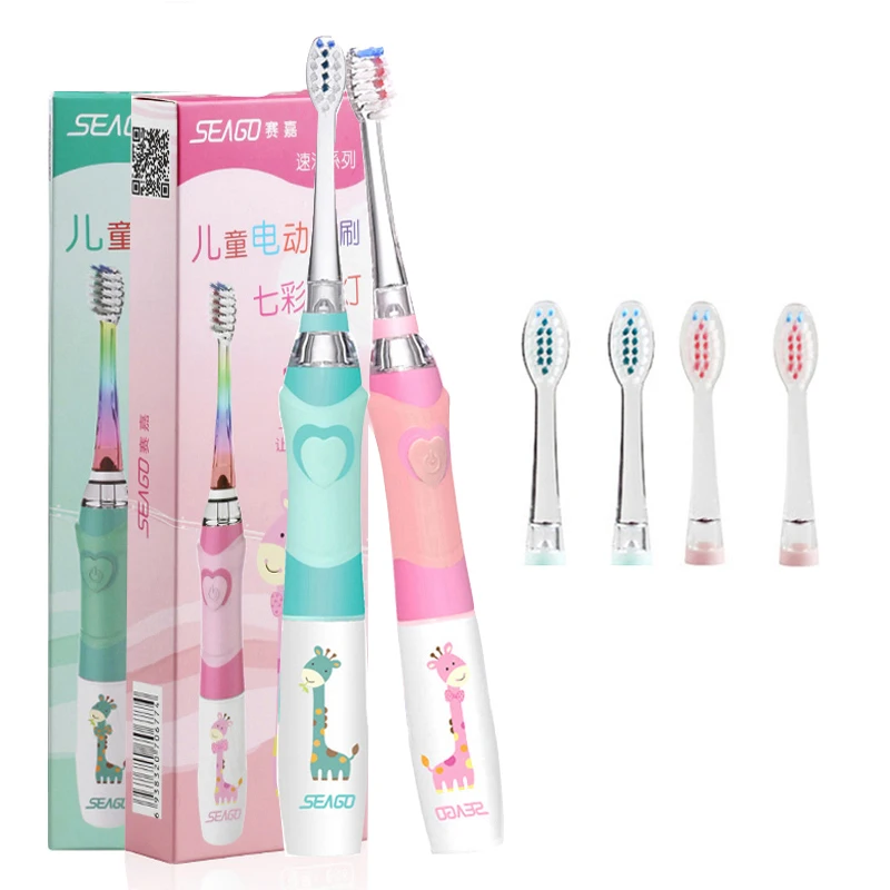 

Seago Kids Electric Toothbrush with Brush Heads for Boys Girls Battery Powered 2 Mins Smart Timer LED Toothbrush Waterproof IPX7