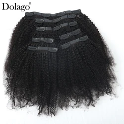 Afro Kinky Curly Seamless Clip In Human Hair Extensions 4B 4C Brazilian Remy Hair Invisible PU Natural Black Clip Ins Dolago