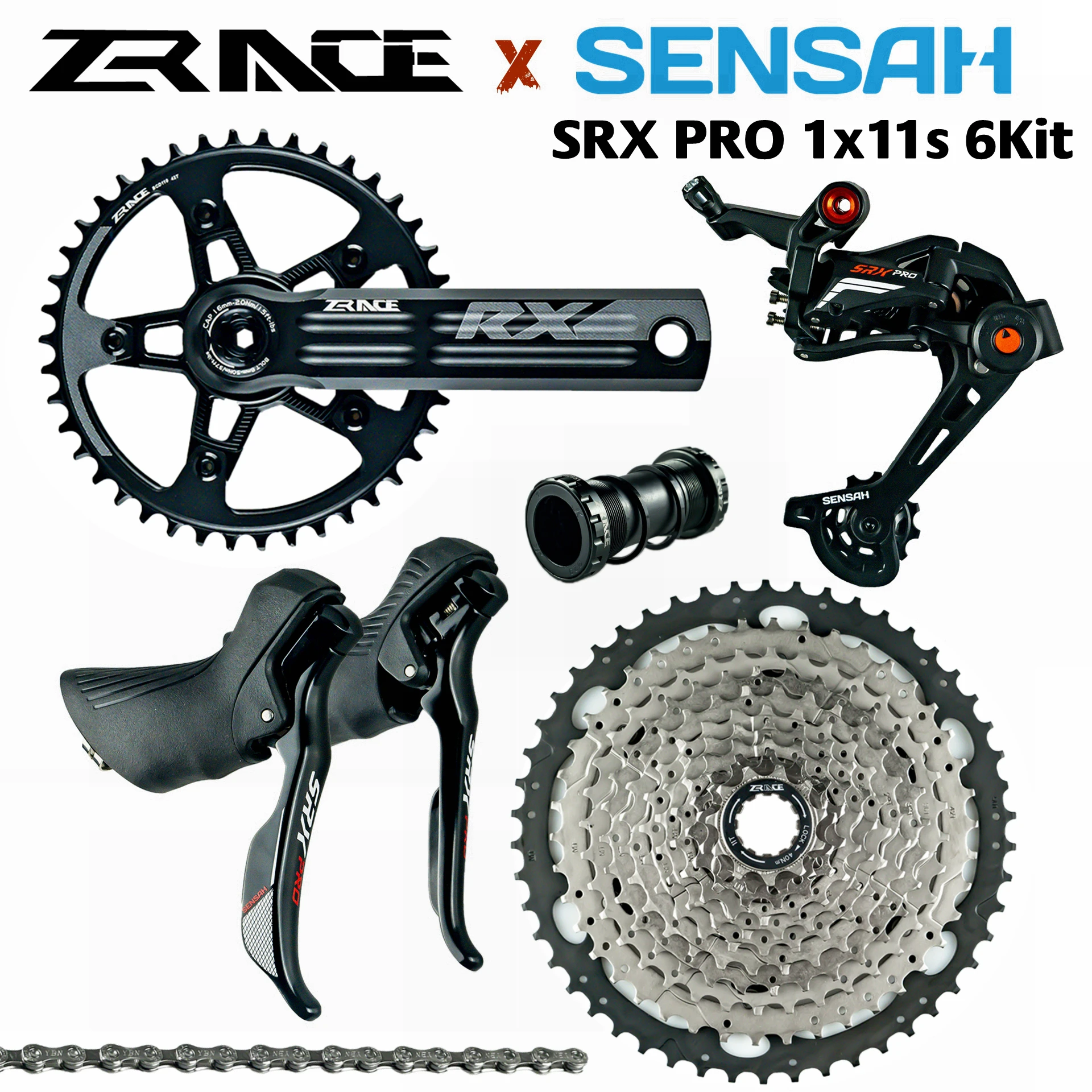 

SENSAH SRX PRO 1x11 Speed, 11s Road Groupset, R/L Shifter + Rear Derailleurs + ZRACE chainset Cassette, gravel-bikes Cyclo-Cross