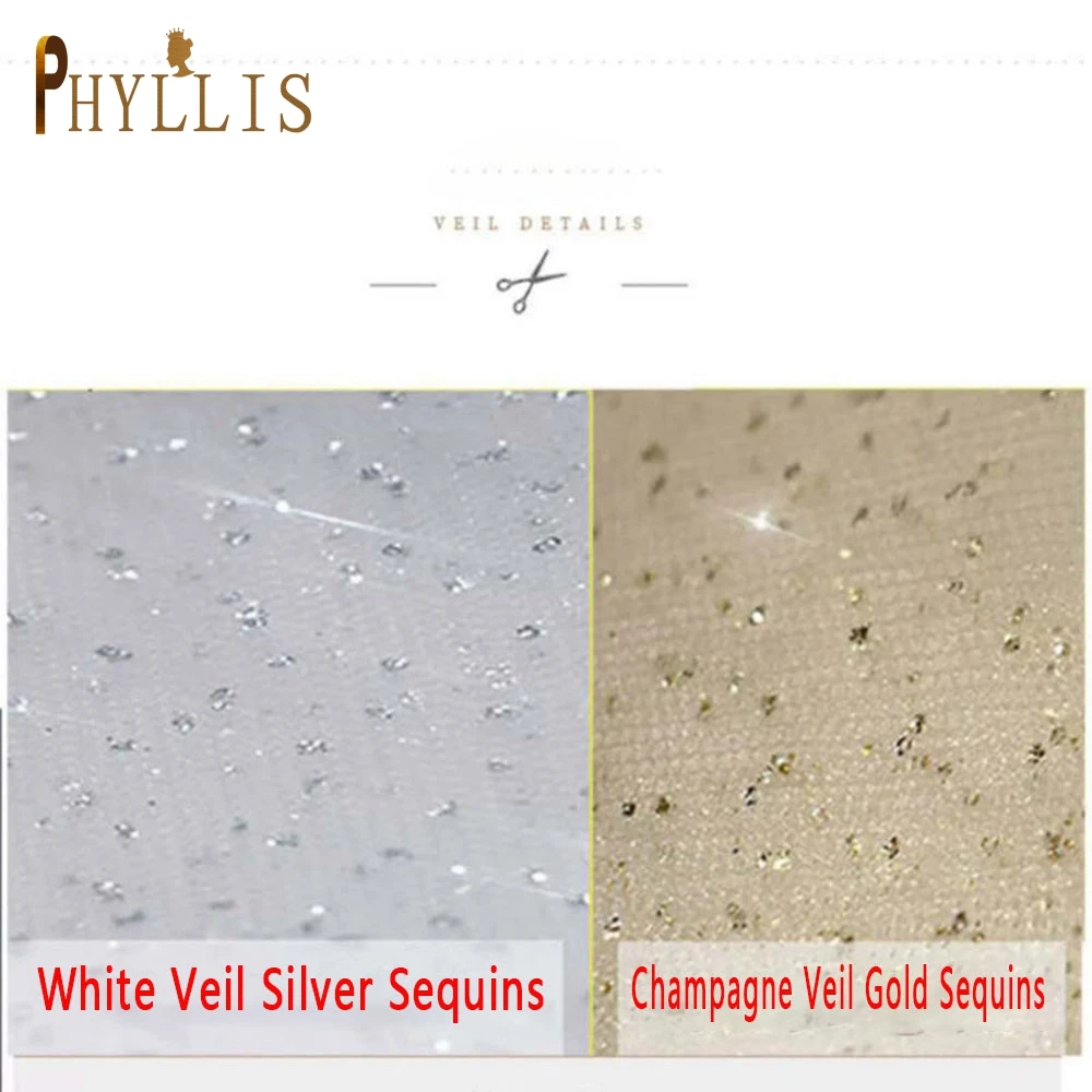 B61 5 Yards Bling Bling Bridal Veils Wit Champagne Bruiloft Sluier Accessoires 2021 Shiny Lovertjes Glitter Bridal Veils