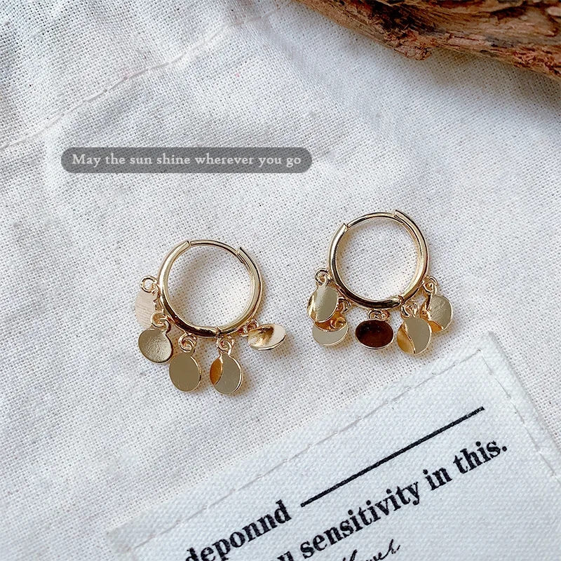 

S1988 Fashion Jewelry Elegant Ear Buckle Round Piece Tassels Earrings