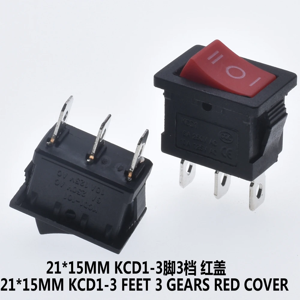 

10PcsKCD1 Series 2/3/4/6 Pin Rocker Switch Power Switches 6A/10A250V125V 2/3 Position Black Button Mounting 15mm*21mm With light