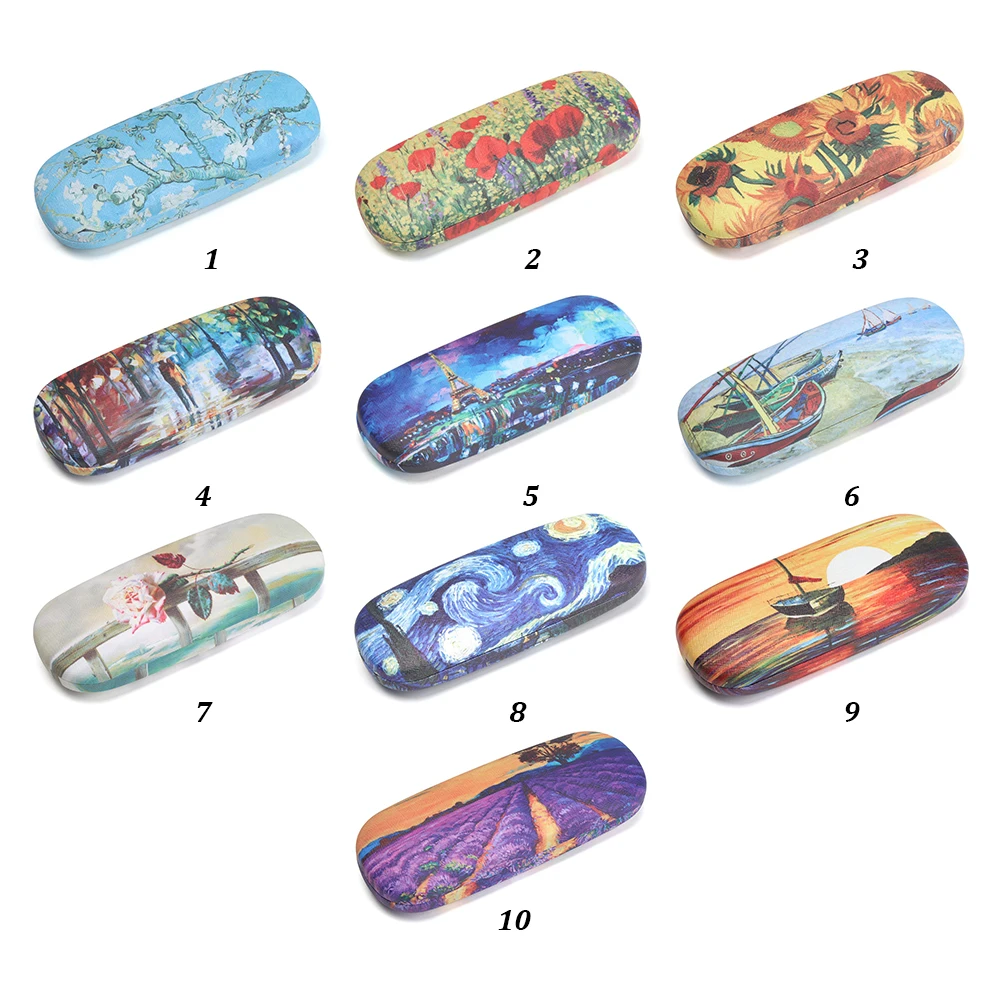 Fashion Oil Painting Art Glasses Case Box Hard Leather Reading Glasses Case Retro Floral Print Eyewear Protector Glasses Holder