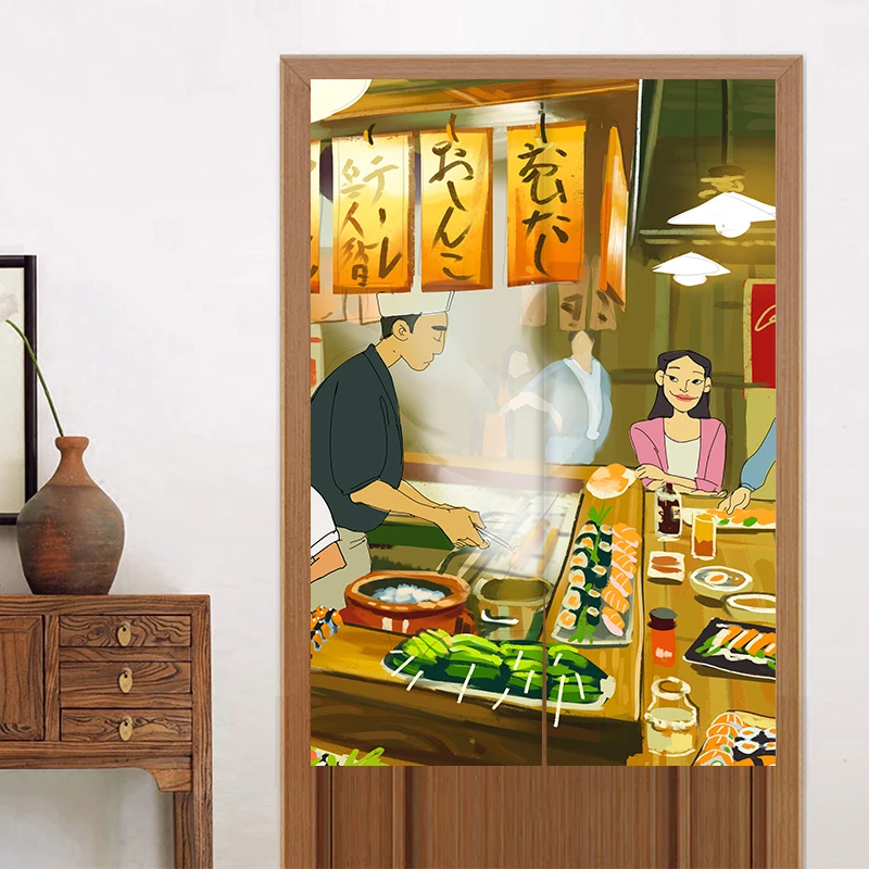 Japanese-Style Restaurant Sushi Shop Commercial Fabric Door Curtain Kitchen Window Noren Wall Decor