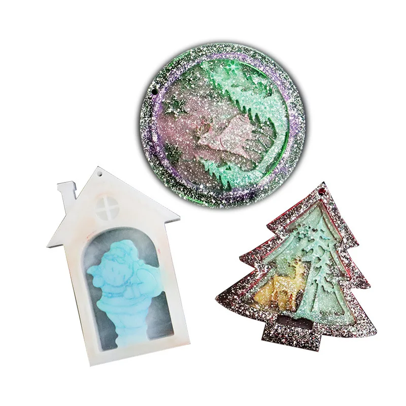 Christmas Listing Mirror Silicone Mold Pendant Jewelry Ornaments Decoration DIY Crystal Epoxy Resin Molds Christmas Tree