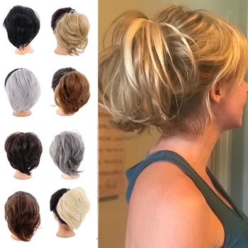 LUPU sentetik dağınık topuz Scrunchie Chignon elastik saç bantları ile çörek düz at kuyruğu saç parçaları kadınlar için saç ekleme
