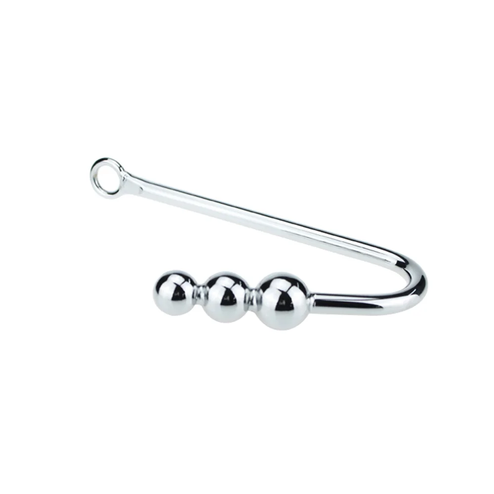 Length 245mm 170g large size stainless steel anal hook with 3 ball metal butt beads Pull ring hole dilator slave BDSM sex toy