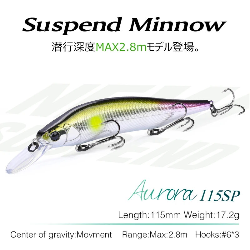 TSURINOYA Long Casting 115SP Set 4pcs Suspending Minnow Jerkbait AURORA 115mm 17.2g Tungsten Weight System Fishing Baits