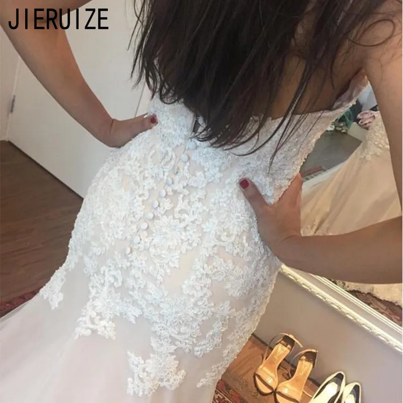 JIERUIZE Mermaid Lange Trouwjurken Spaghetti Strap Backless Sleeveless Kant Applicaties Wedding Bruidsjurken vestidos de noiva