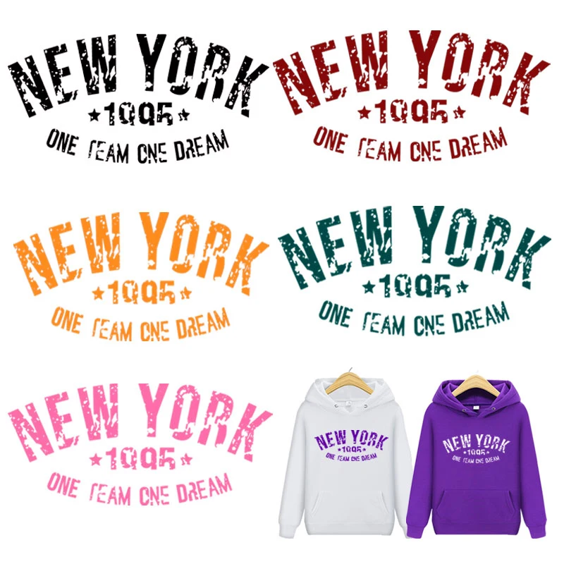 NEW YORK Letters Heat Transfer Vinyl Thermo-stickers On Clothes Black White Patch Iron-On Transfers For Clothing T-shirt Stripes