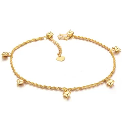 18K Gold Plated Twist Link With Heart Charms Anklet for Women & Teen Girls Foot Jewelry with Extension