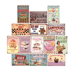 Food Dessert Sign Cake Donuts Hot Dog Metal Plaque Vintage Poster Decorative Restaurant Shop Cafe Wall Decoration Plates 20x30cm