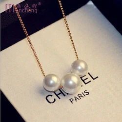 2 rupees Trendy 3Beads Imitation Pearl Necklaces Woman Love Gift Simulated Statement Choker Collares Para Mujer Pendant