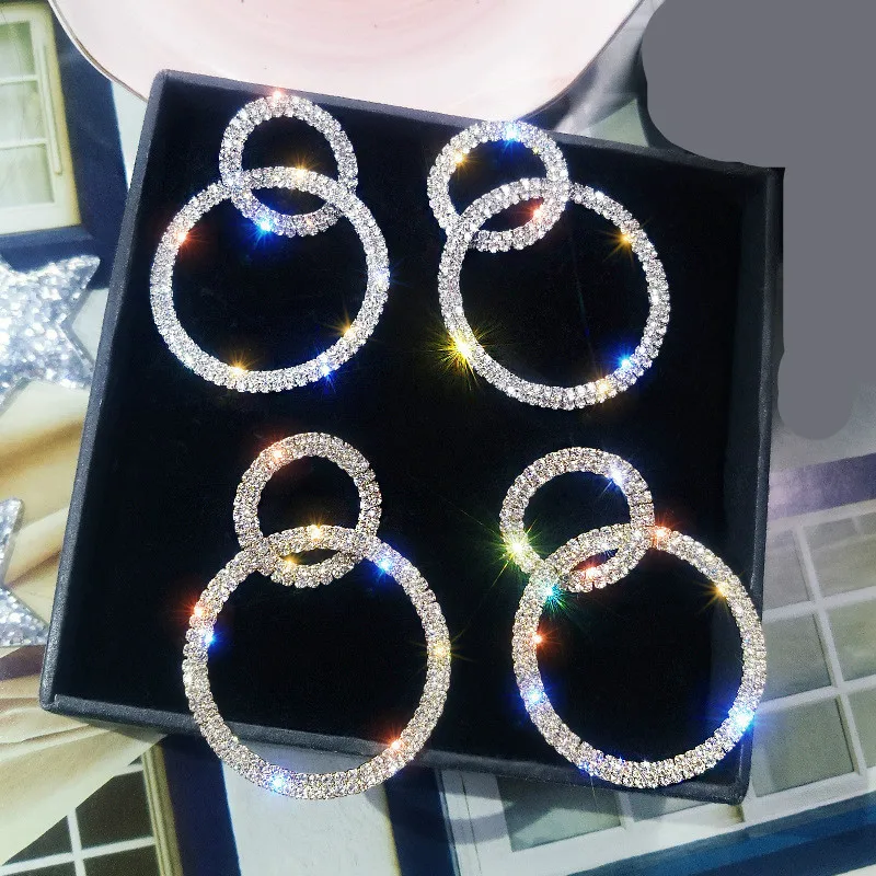 Exaggerated Big Earrings Personality Wild Net Red Size Circle Crystal Long Earrings 2020 Fashion New Style Lowest Price Sale