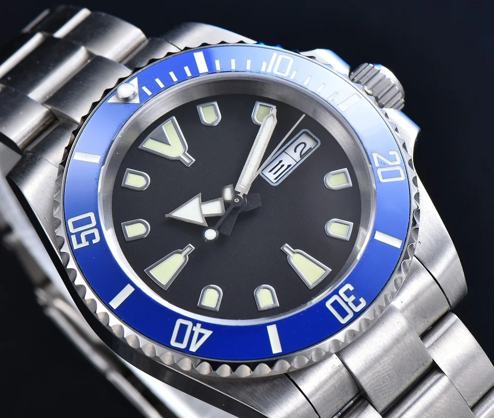 NH36A Movemen Black Surface Men's Automatic Mechanical Watch Stainless Steel Case Blue Ceramic Rin  545t