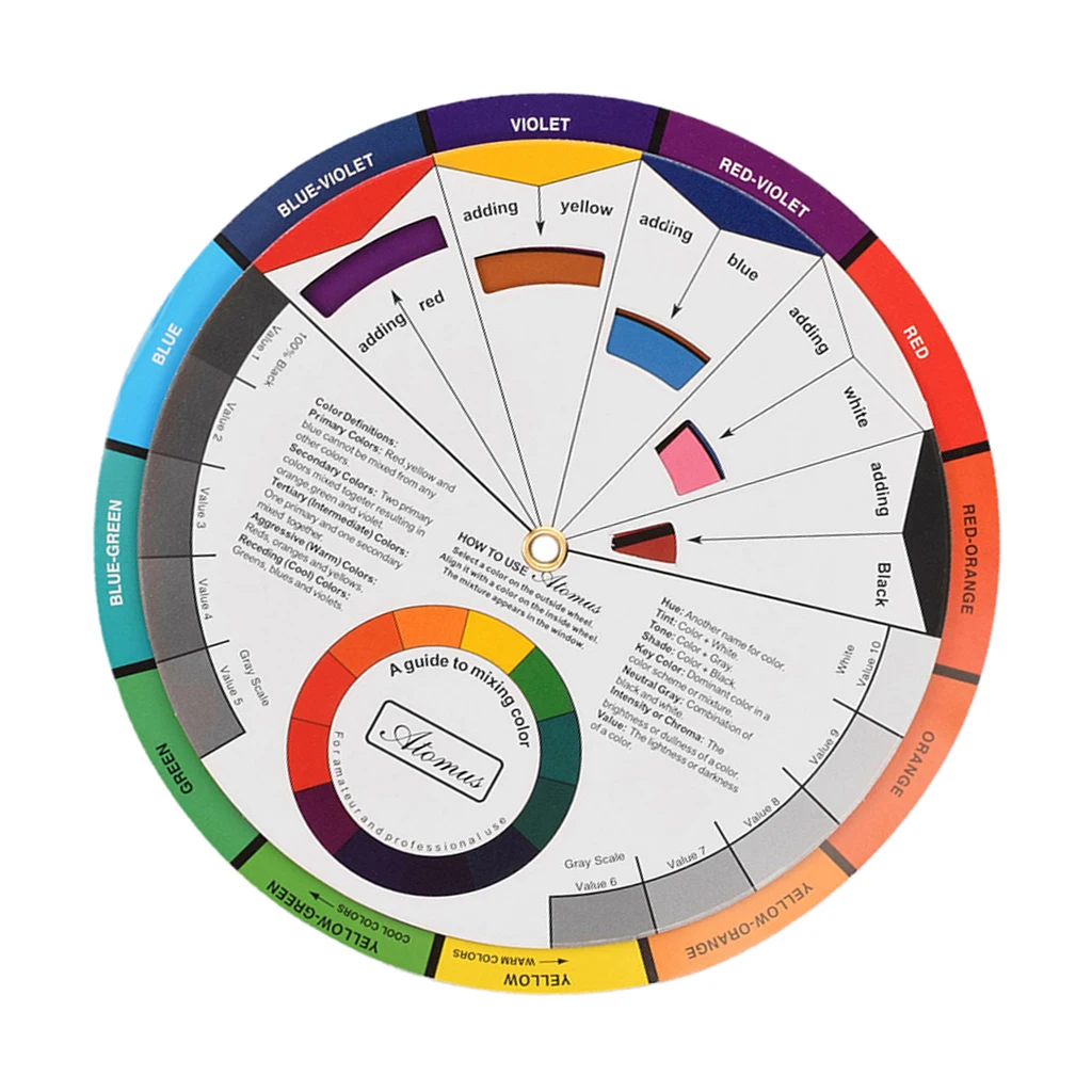 Pocket Color Wheel, Artist Tattoo Pigment Paint Color Mixing Guide Palette Wheel Matching Chart Board Mix Color Selection Tool