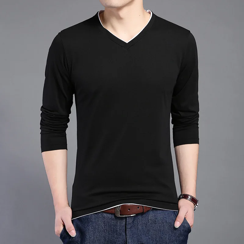 

MRMT 2024 Brand New Men's Youth T-shirt Pure Cotton Pure Shape V-collar T-shirt for Male Long Sleeve Top T-shirt