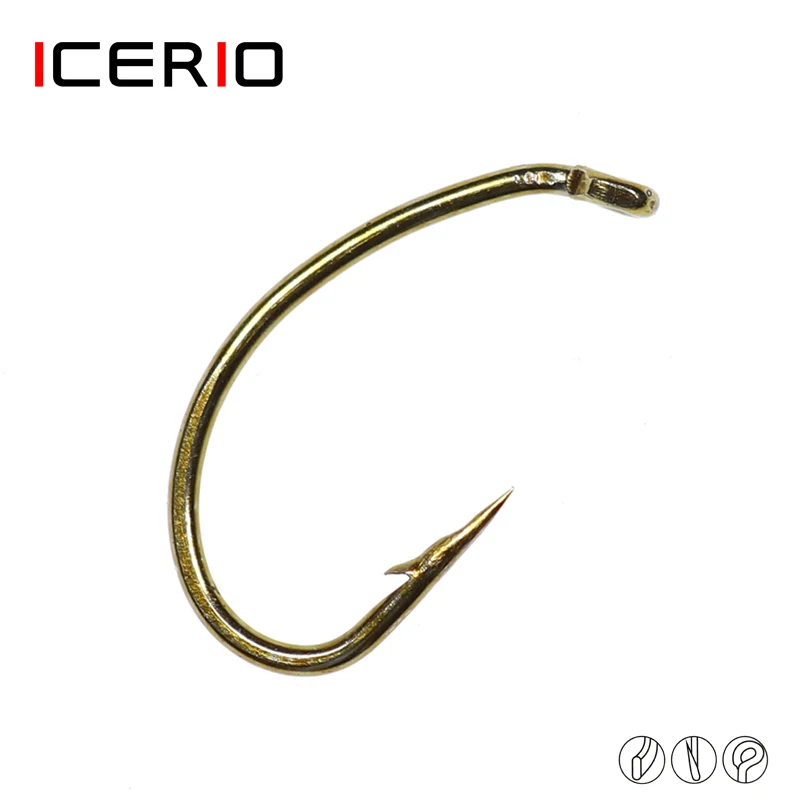 ICERIO 500PCS Curved Shank Wide Gape Scud Fly Tying Hooks Shrimp Worms Caddis Nymph Fishing Material