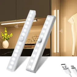 Luz LED con Sensor de movimiento PIR, iluminación nocturna regulable para debajo del armario, armario, escaleras, cocina, 6/10/30/60 LED