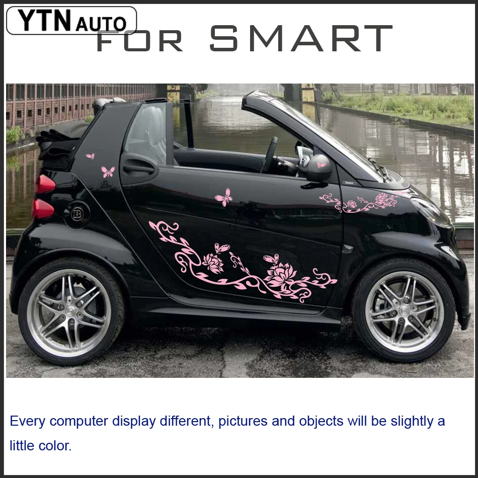 

car accessories modified decals 2 PC lotus flowers romantic graphic vinyls scratch car stickers customize for smart mini 2 doors