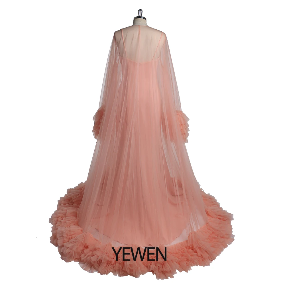 Peach Tulle Gown with Ruffled Train elegant party dresses woman Photography Props YEWEN Vestidos De Fiesta De Noche