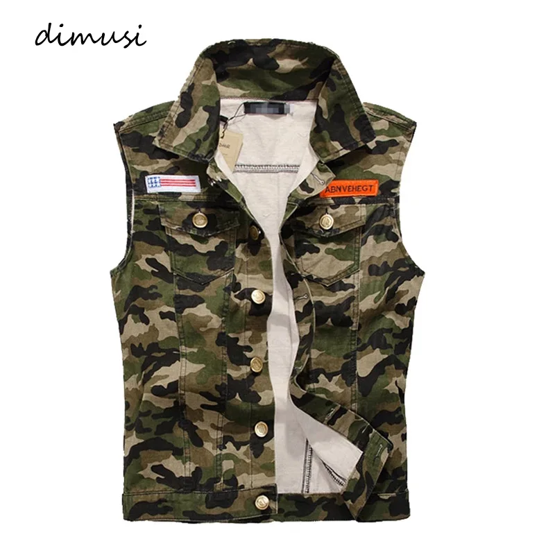 DIMUSI Men Denim Vest Vintage Sleeveless Washed Jeans Army Military waistcoat Man Cowboy Camouflage Jacket Plus Size 4XL,YA215
